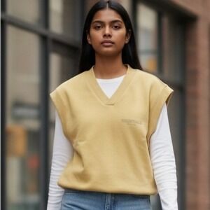 FEAR OF GOD ESSENTIALS Light Yellow V Neck Sweatshirt Vest Women Size Medium